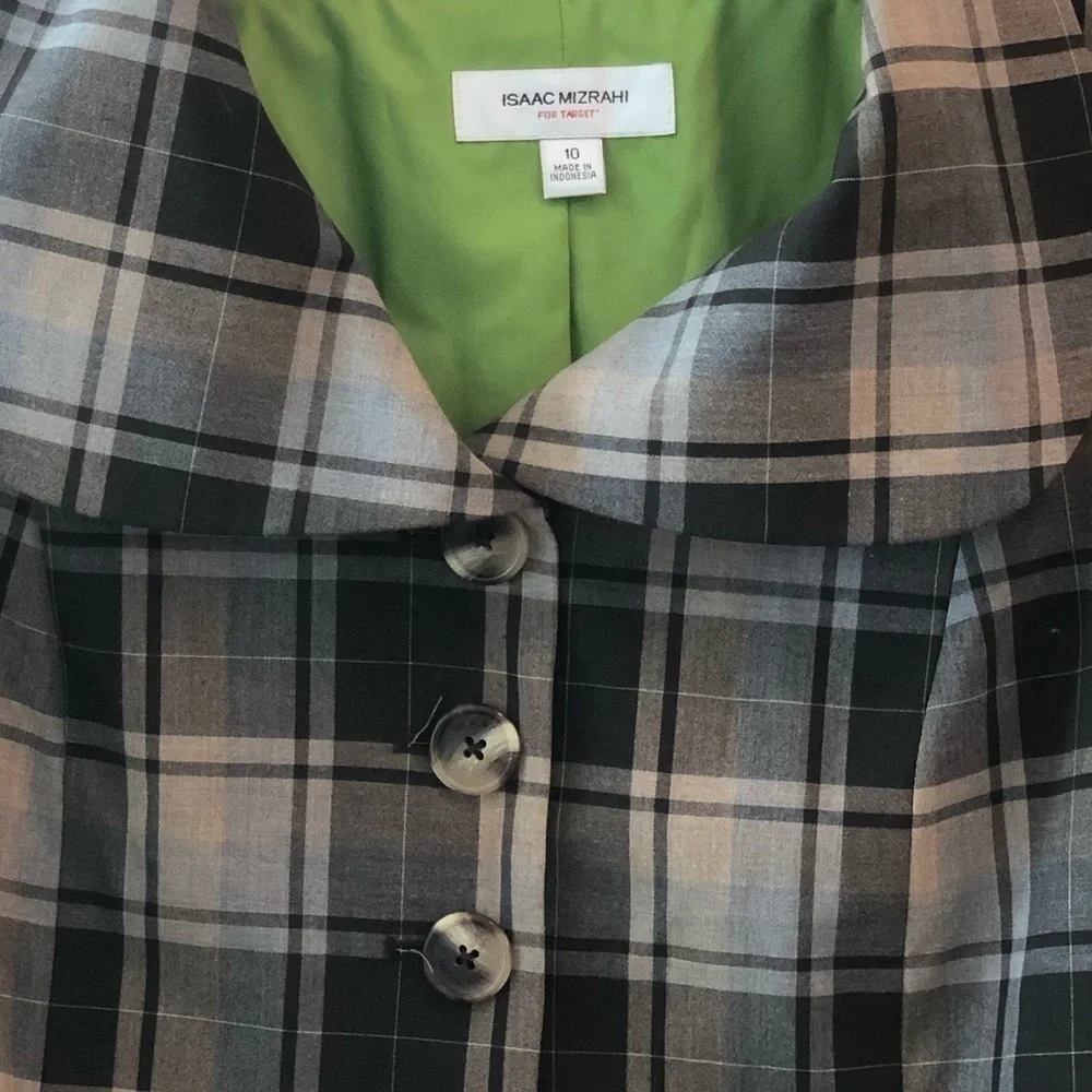 Isaac Mizrahi For Target Plaid Pleated Blazer Jacket